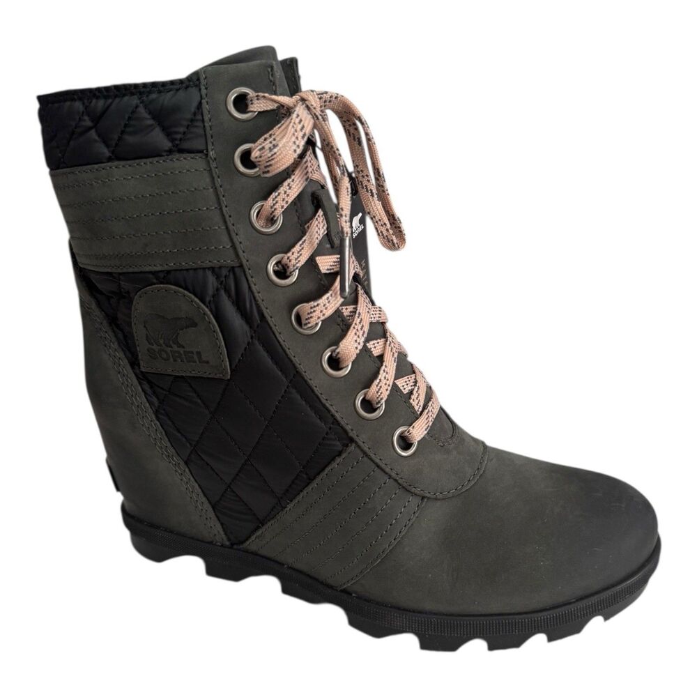 Sorel Women’s Lexie‎ Wedge Boots Size 10 Dark Slate Leather Quilted NL3375-026